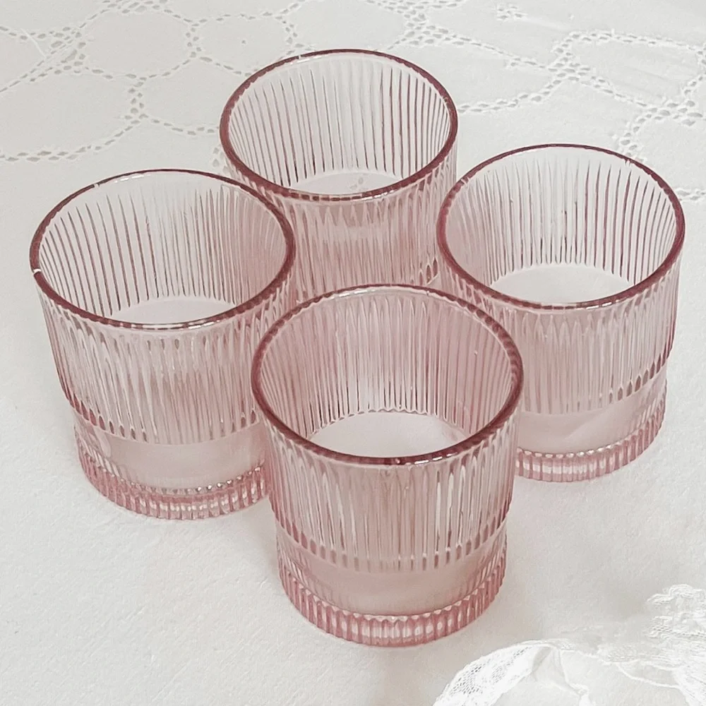 NoHo Pink Ribbed Drinking Glasses Set of 4